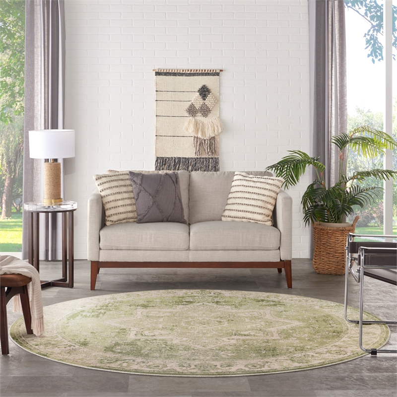 Nourison Astra Machine Washable Center medallion Blue Green  Area Rug (8' Round)