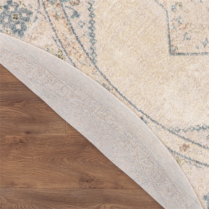 Nourison Astra Machine Washable Center medallion Ivory Blue  Area Rug (8' Round)