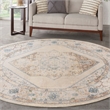 Nourison Astra Machine Washable Center medallion Ivory Blue  Area Rug (8' Round)