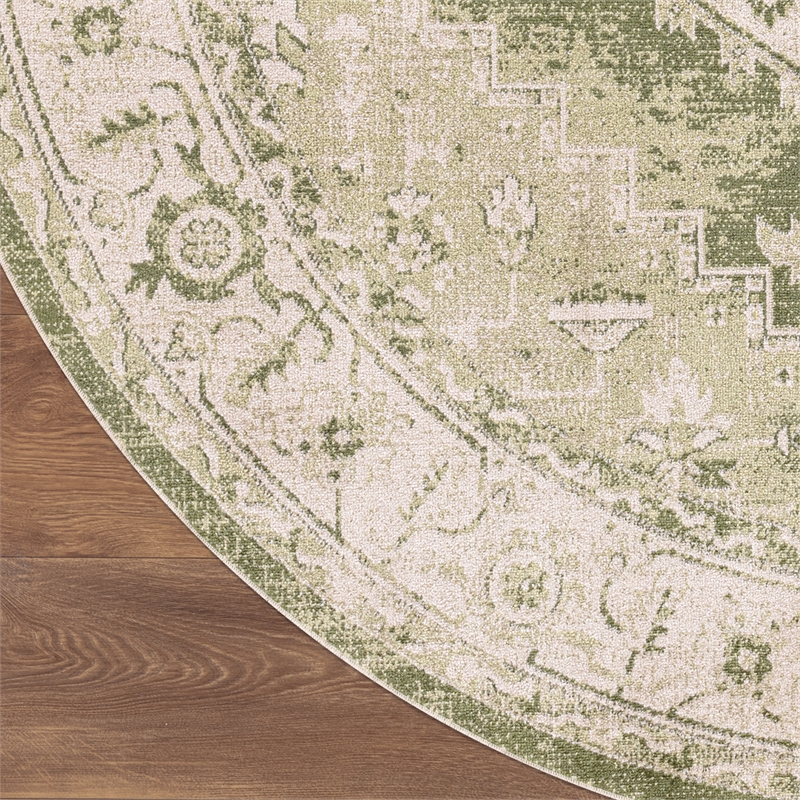 Nourison Astra Machine Washable Center medallion Ivory Green Rug (8' Round)