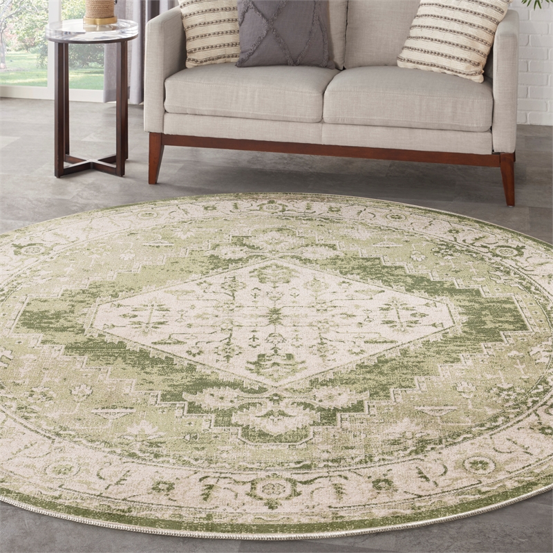 Nourison Astra Machine Washable Center medallion Ivory Green Rug (8' Round)