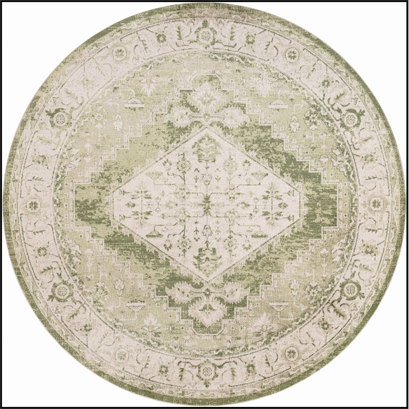 Nourison Astra Machine Washable Center medallion Ivory Green Rug (8' Round)