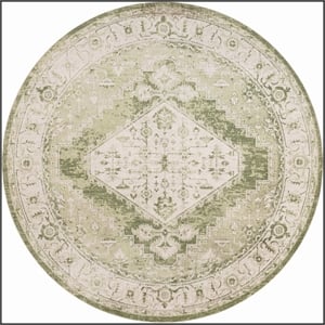 Nourison Astra Machine Washable Center medallion Ivory Green Rug (8' Round)