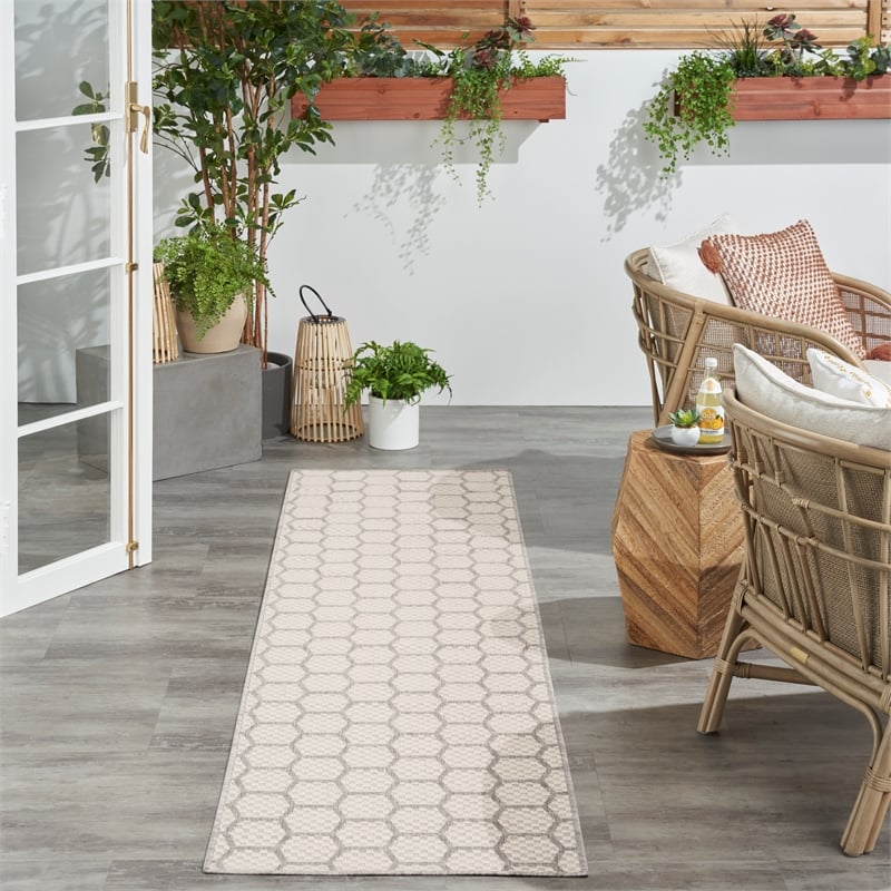Nourison Reversible Ind/Outd 6' Runner Grey Area Rug