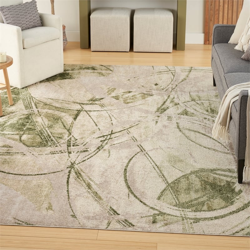 Nourison Astra Machine Washable 7' x 9' Beige Green Area Rug