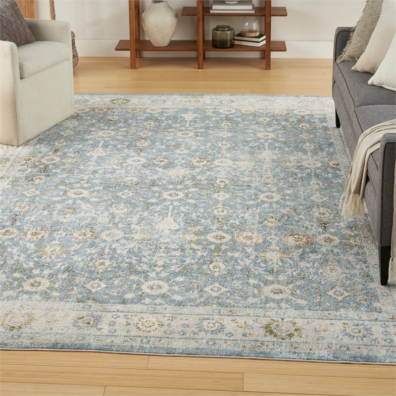 Nourison Astra Machine Washable 8' x 10' Teal Beige Area Rug