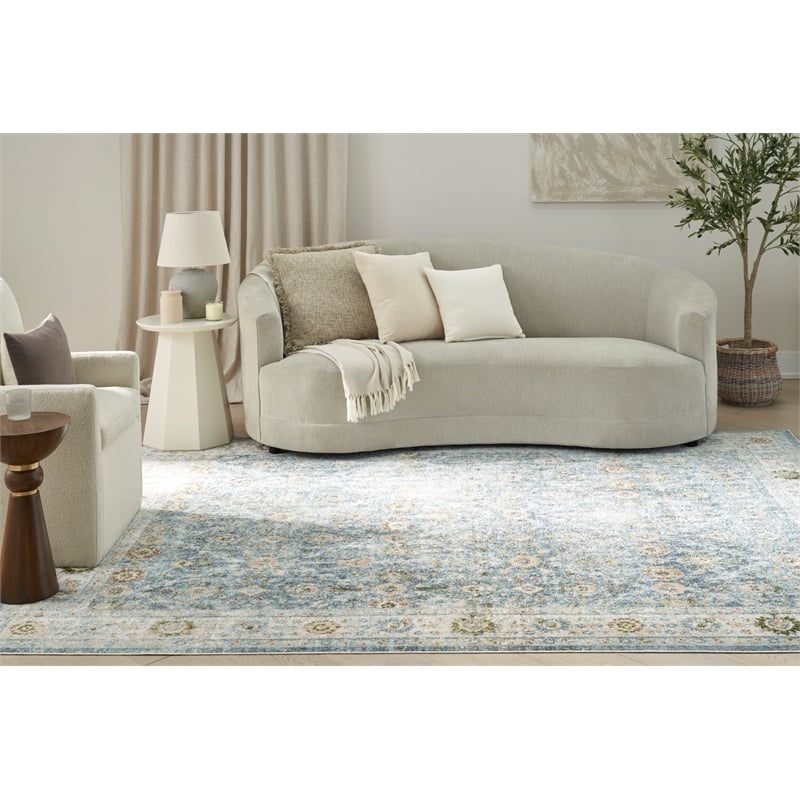 Nourison Astra Machine Washable 7' x 9' Teal Beige Area Rug