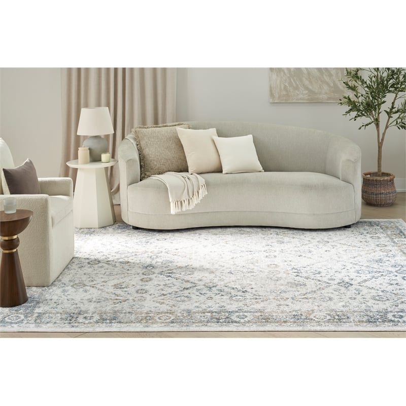 Nourison Astra Machine Washable 7' x 9' Ivory Blue Area Rug