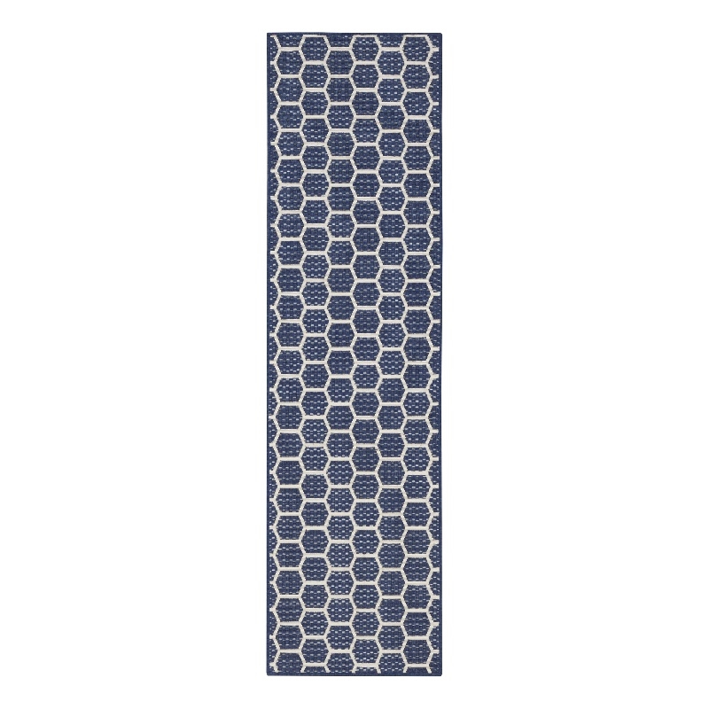 Nourison Reversible Ind/Outd 8' Runner Navy Area Rug