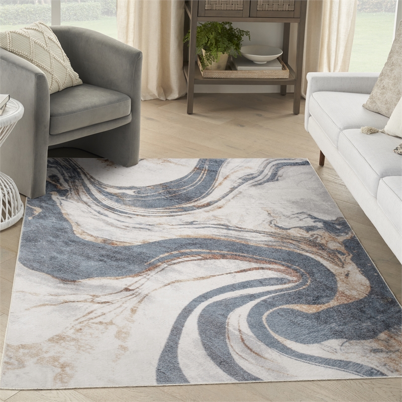 Nourison Home Astra Machine Washable 4' x 6' Ivory Blue   Area Rug