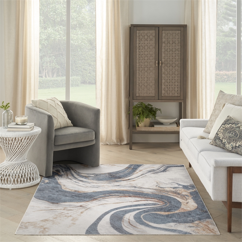 Nourison Home Astra Machine Washable 4' x 6' Ivory Blue   Area Rug