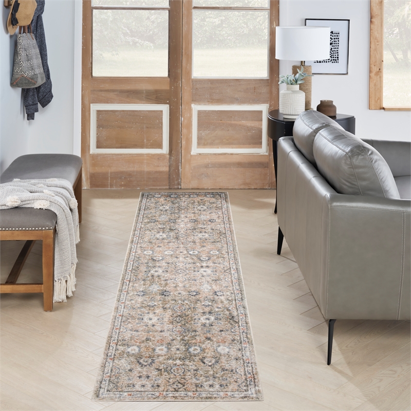 Nourison Home Astra Machine Washable 8' Runner Silver Taupe   Area Rug