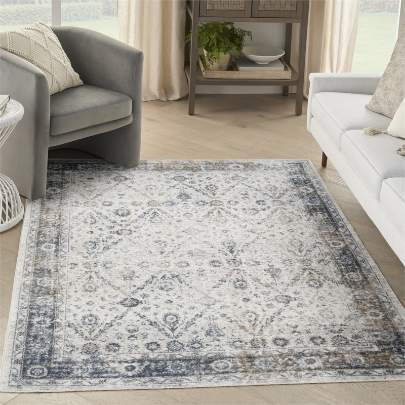 Nourison Home Astra Machine Washable 4' x 6' Ivory Blue   Area Rug