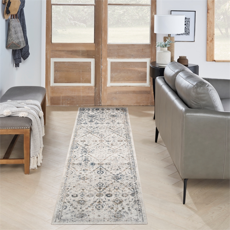 Nourison Home Astra Machine Washable 8' Runner Ivory Blue   Area Rug