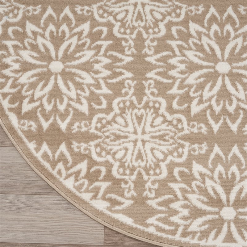 nourison home jubilant 5' x round taupe   area rug