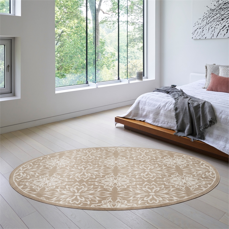 nourison home jubilant 5' x round taupe   area rug
