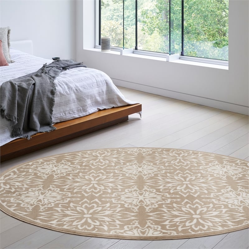 nourison home jubilant 5' x round taupe   area rug
