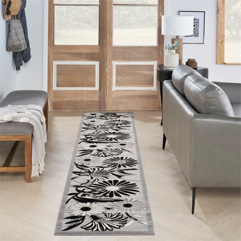 Nourison Home Aloha 6' Runner Black White   Area Rug