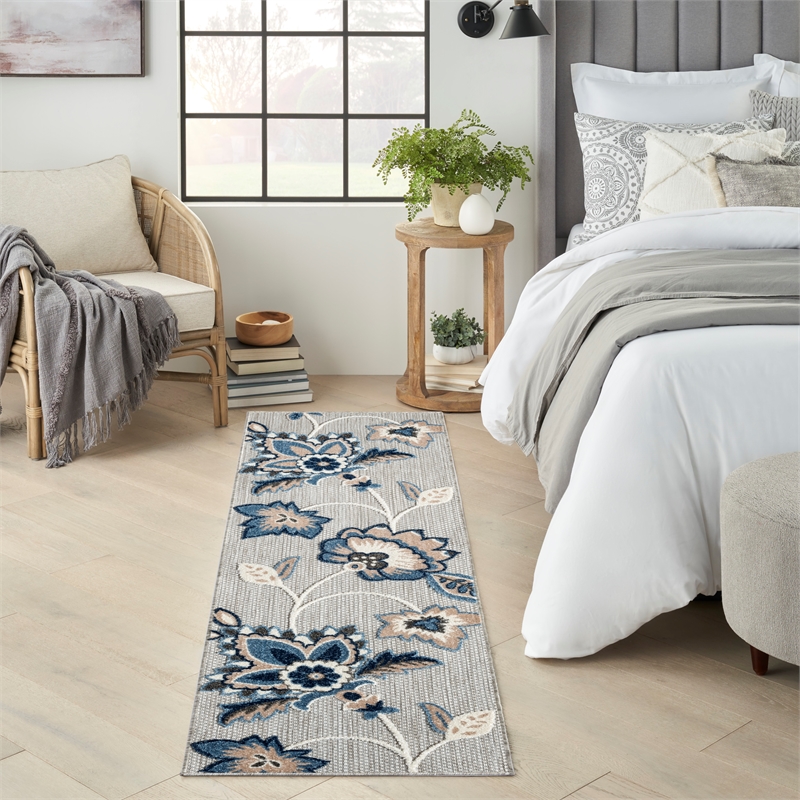 Nourison Home Aloha 6' Runner Blue Grey   Area Rug