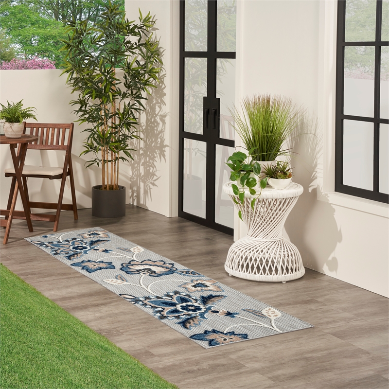 Nourison Home Aloha 6' Runner Blue Grey   Area Rug