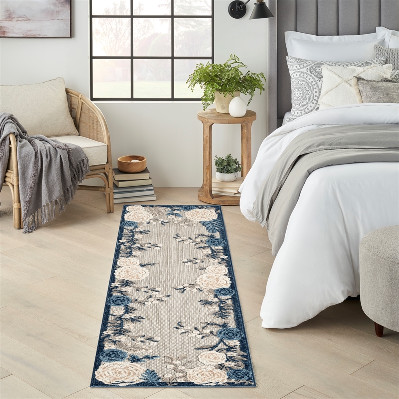 Nourison Home Aloha 6' Runner Blue Grey   Area Rug