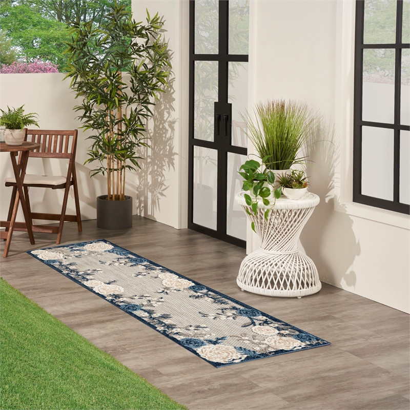 Nourison Home Aloha 6' Runner Blue Grey   Area Rug