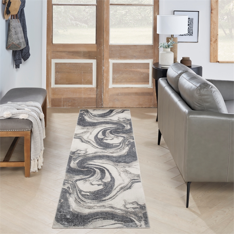 Nourison Home Astra Machine Washable 6' Runner Ivory Grey   Area Rug