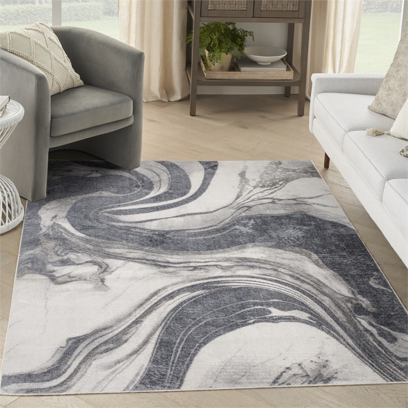 Nourison Home Astra Machine Washable 4' x 6' Ivory Grey   Area Rug
