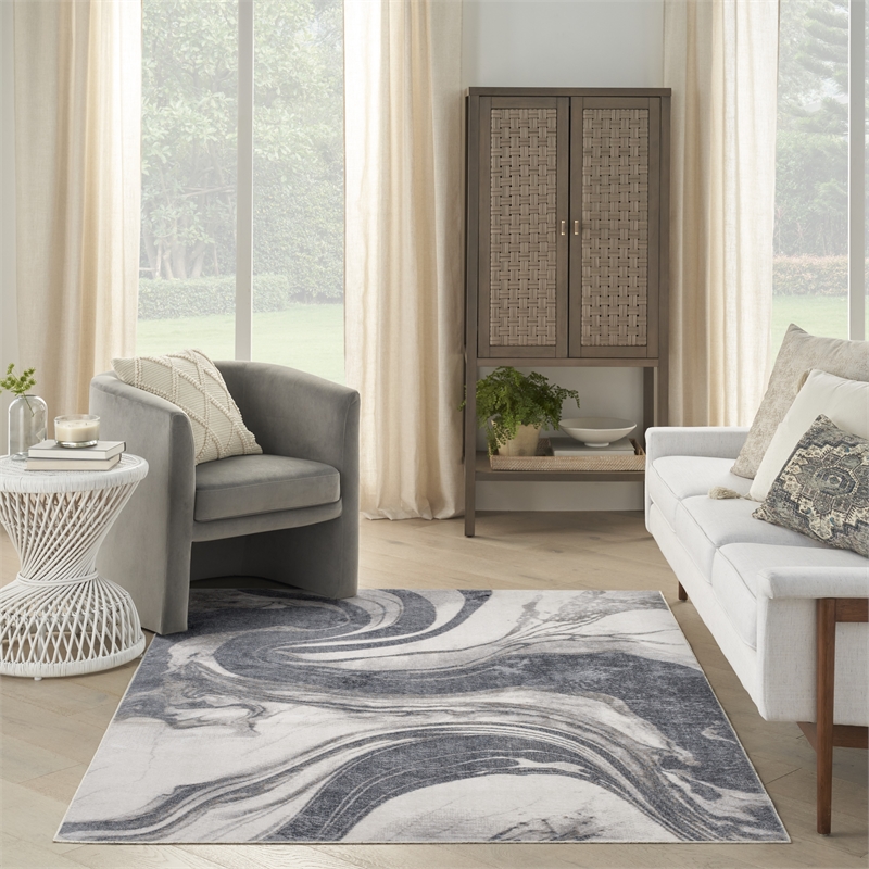 Nourison Home Astra Machine Washable 4' x 6' Ivory Grey   Area Rug