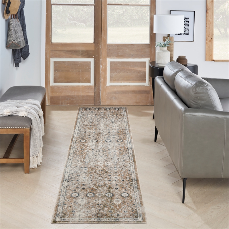 Nourison Home Astra Machine Washable 6' Runner Gold Grey   Area Rug