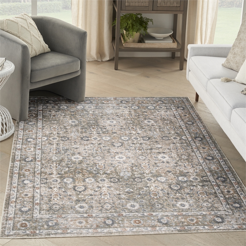 Nourison Home Astra Machine Washable 5' x 7' Gold Grey   Area Rug