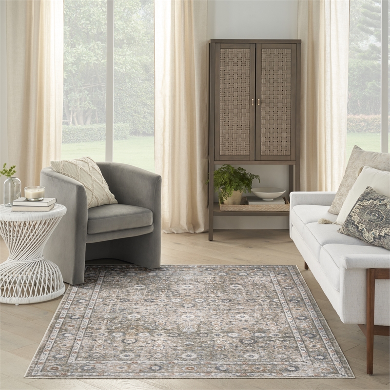 Nourison Home Astra Machine Washable 5' x 7' Gold Grey   Area Rug