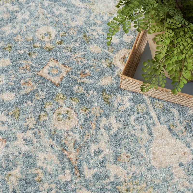 Nourison Home Astra Machine Washable 4' x 6' Teal Beige   Area Rug