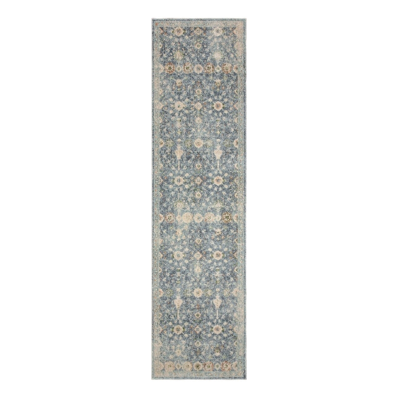 Nourison Home Astra Machine Washable 8' Runner Teal Beige   Area Rug