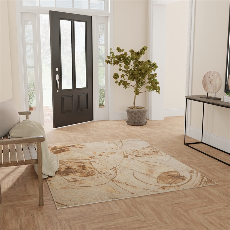 Nourison Home Astra Machine Washable 4' x 6' Beige   Area Rug