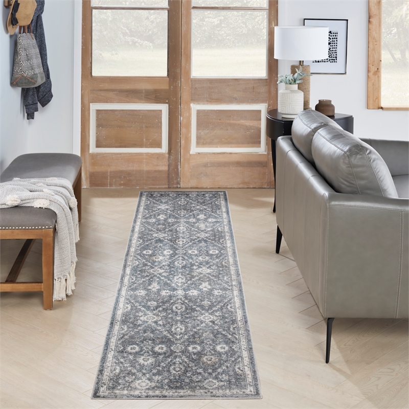 Nourison Home Astra Machine Washable 6' Runner Dark Blue   Area Rug