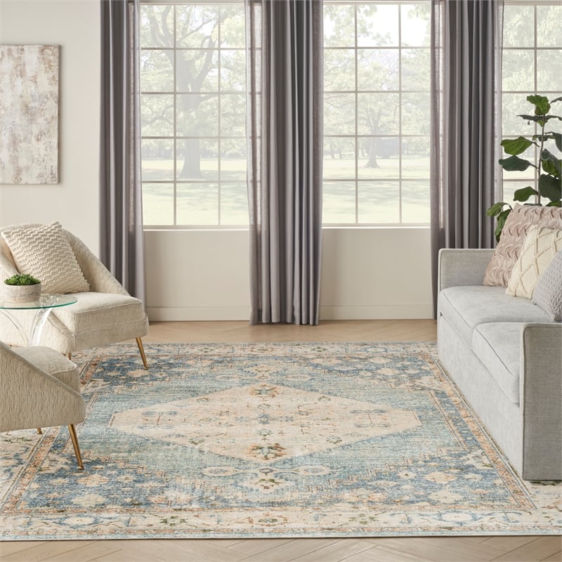 Nourison Astra Machine Washable 10' x 14' Silver Blue Fabric Area Rug