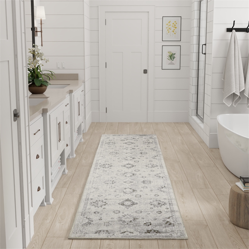 Nourison Astra Machine Washable 6' Runner Ivory  Fabric Area Rug
