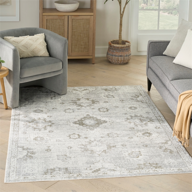 Nourison Astra Machine Washable 4' x 6' Ivory  Fabric Area Rug