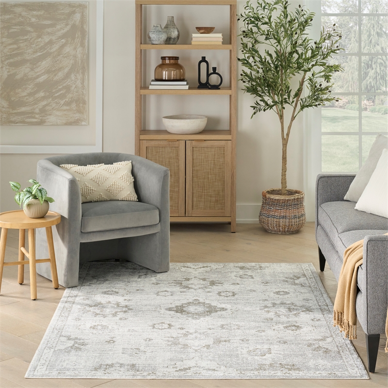 Nourison Astra Machine Washable 4' x 6' Ivory  Fabric Area Rug