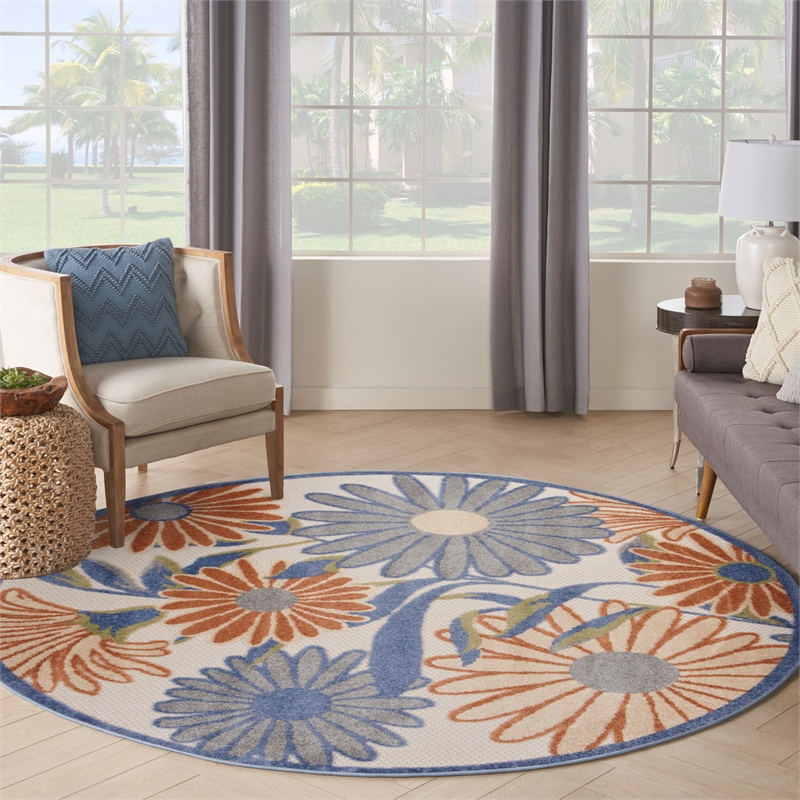 Nourison Aloha 8' x Round Beige Multi-Color Fabric Area Rug