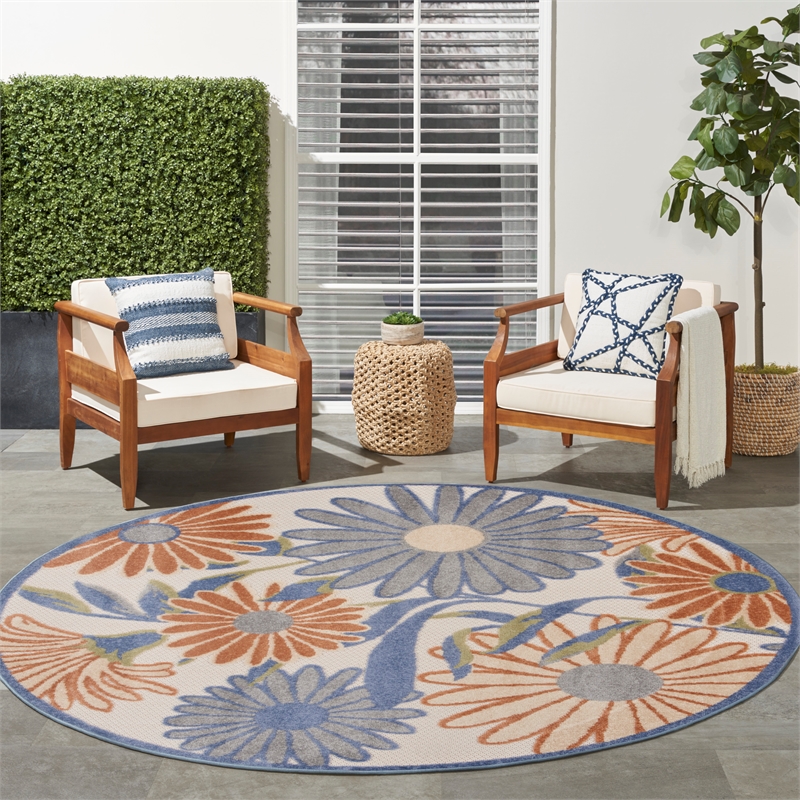 Nourison Aloha 8' x Round Beige Multi-Color Fabric Area Rug