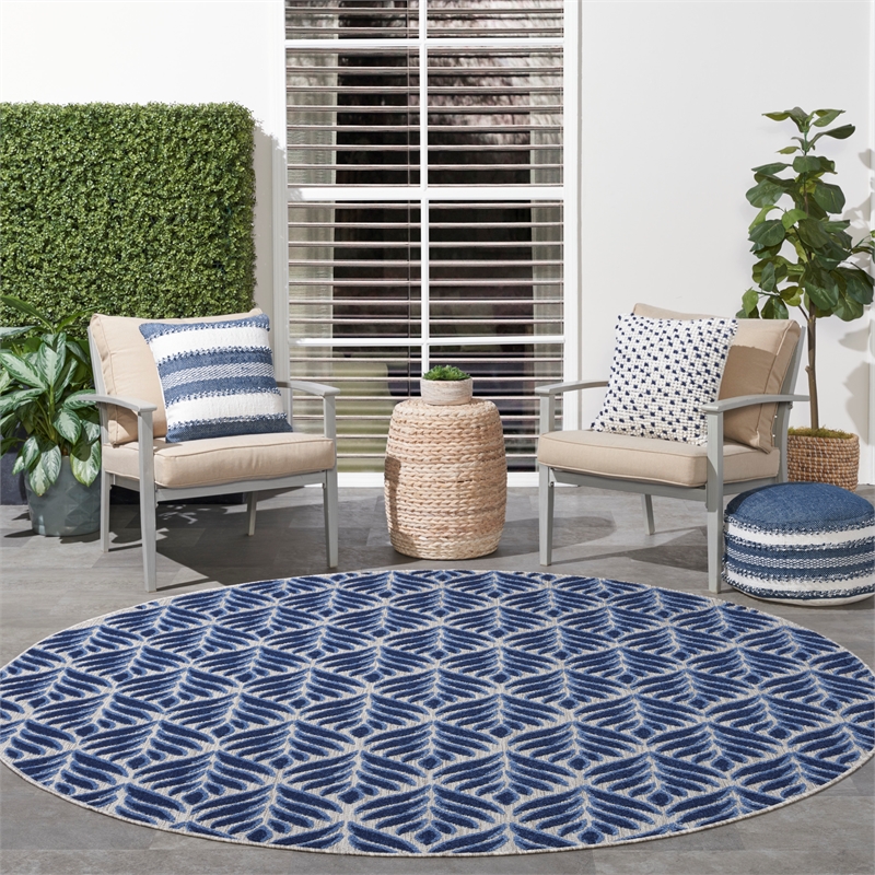 Nourison Aloha 5' x Round Blue Fabric Area Rug