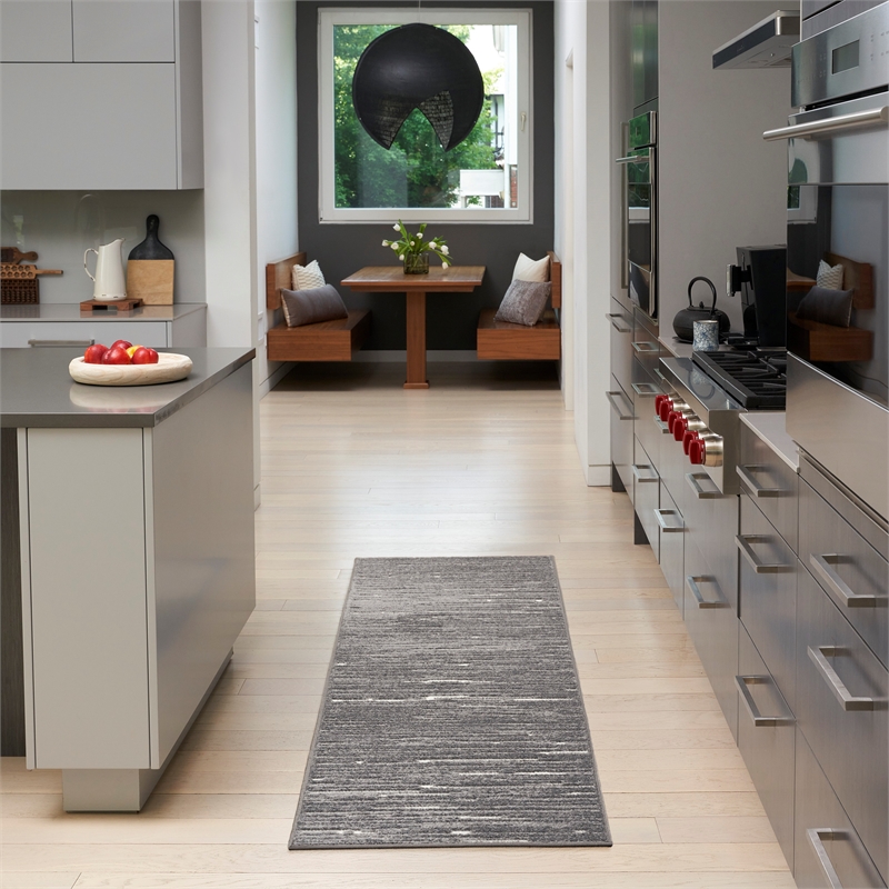 Nourison Casual 6' Runner Gray Fabric Area Rug