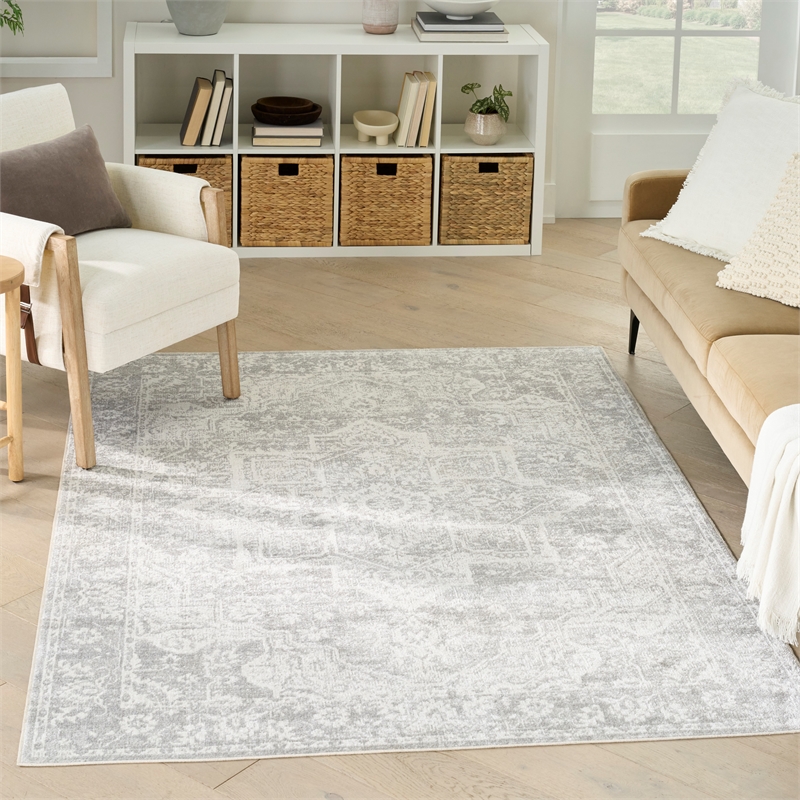 Nourison Astra Machine Washable 5' x 7' Gray Fabric Area Rug