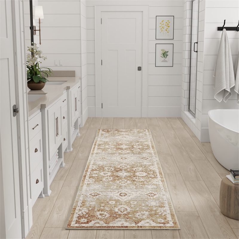 Nourison Astra Machine Washable 8' Runner Copper Fabric Area Rug