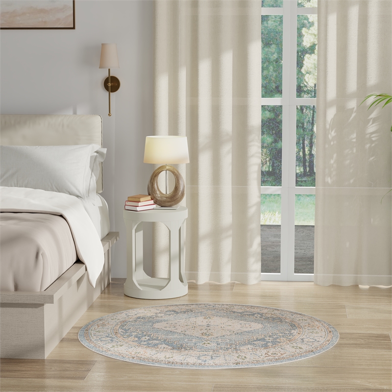 Nourison Astra Machine Washable 5' x Round Silver Blue Fabric Area Rug