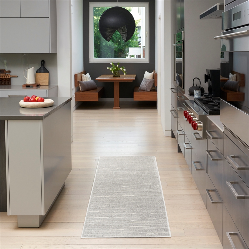 Nourison Casual 6' Runner Light Gray Fabric Area Rug