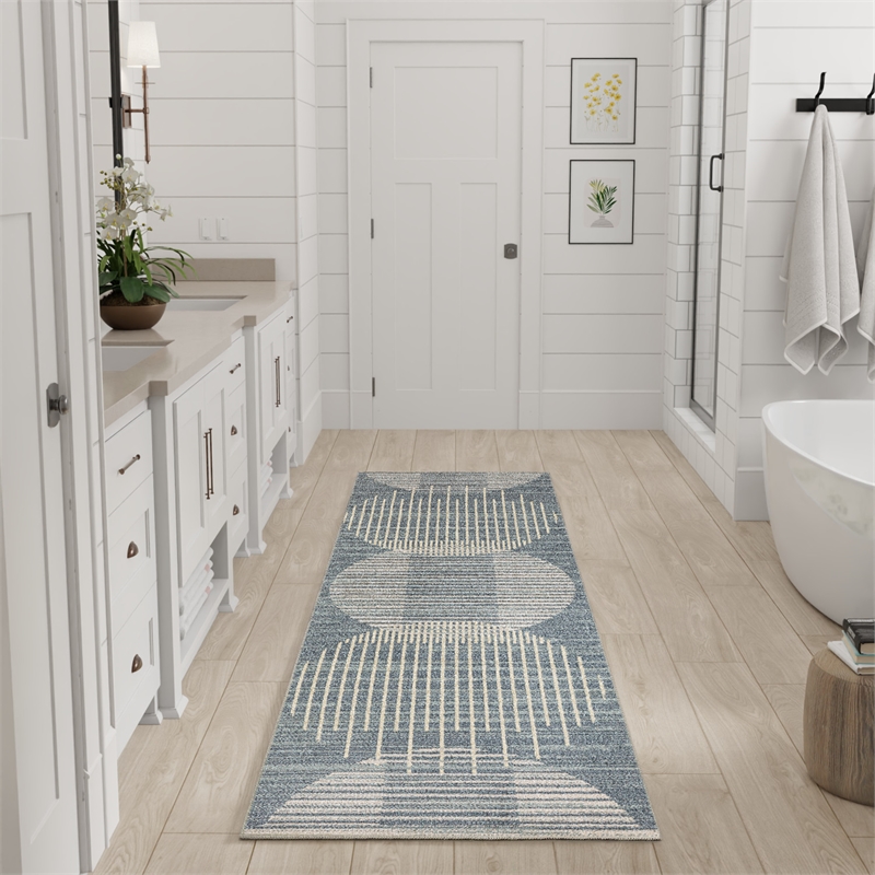 Nourison Astra Machine Washable 6' Runner Blue Fabric Area Rug