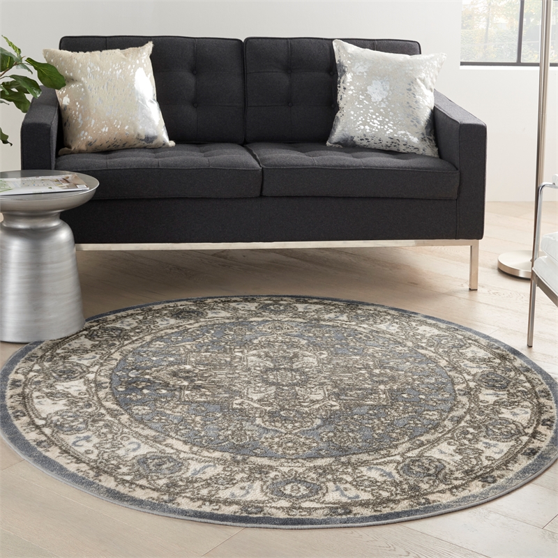 Nourison Concerto 8' x Round Blue Fabric Area Rug